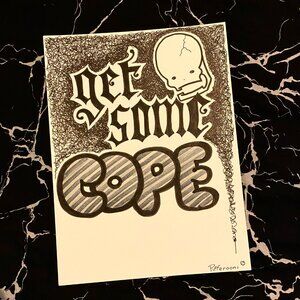 Original COPE crazy cute skull poetry poster drawing